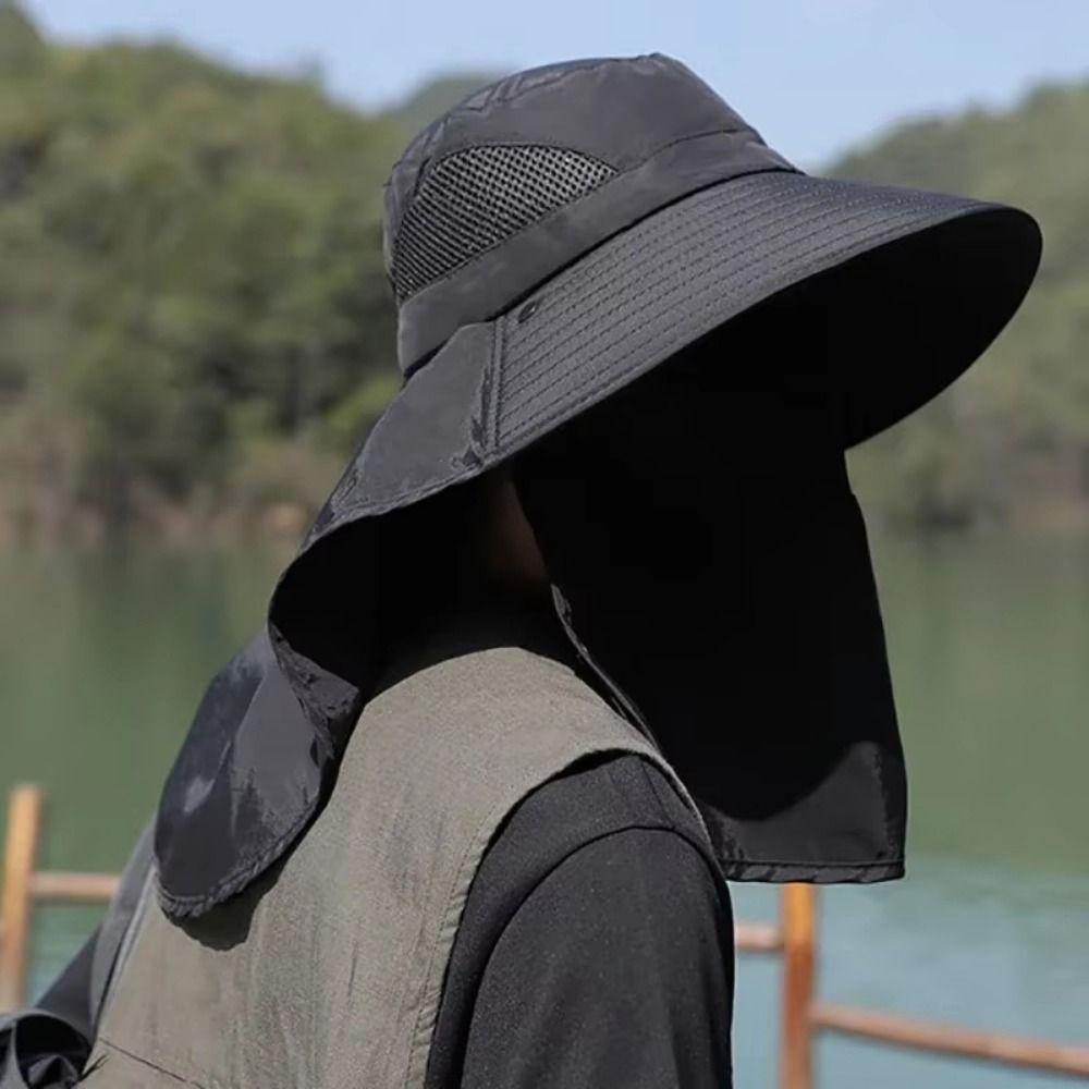 Wide Brim Bucket Hat Caps Mask Set Sun Hat Durable Fisherman Hat  Hiking