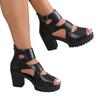 Neue Stil Fisch-Zehen-Ledersandalen mit Hohlmuster, Damenschuhe mit dickem und mittlerem Absatz