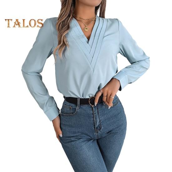 Dámské topy s vrstvami, výstřihem do V a dlouhým rukávem, jednobarevné, volný střih, ležérní topy, prodyšné, pro každodenní nošení