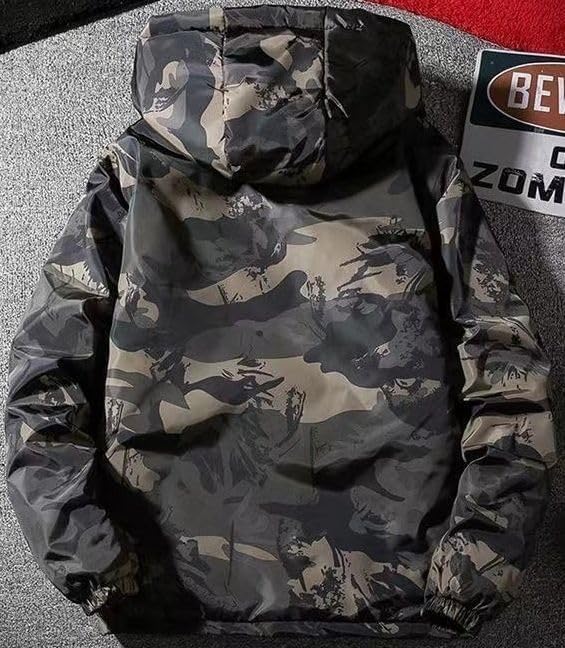 Aspersio Camouflage Long Military Warm Outerwear for Street American Military Mountain Nylon Outer Dark Green Zip-Up Hoodie, Sleeve, Hooded, Style,