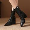 Pointed Toe Block Heel Booties Vintage High Heel Side Zipper Fashion Boots Skinny Versatile Women's Chelsea Boots