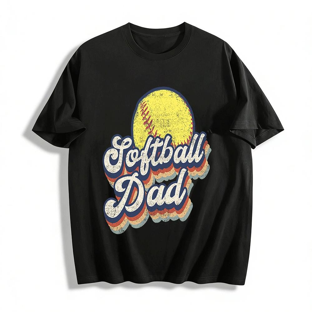 Retro Softball Dad Graphic Casual Tee For Fathers Day Gift Pure cotton T-shirt XXS