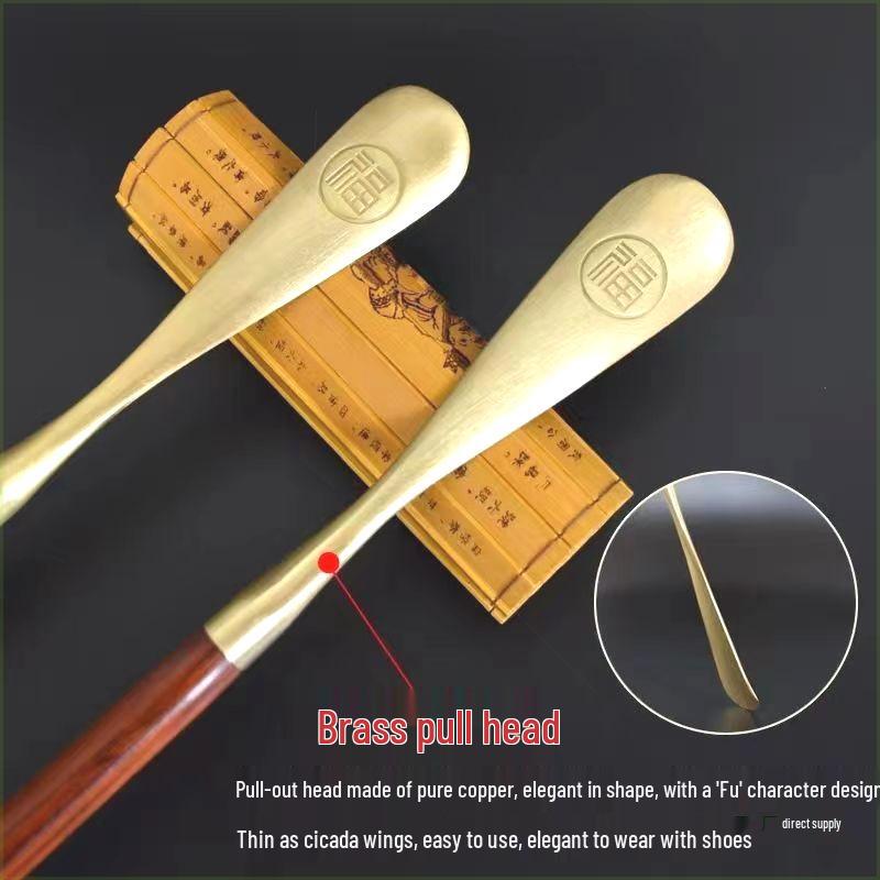 Extra Long Solid Wood Shoehorn with Copper Handle – Sandalwood & Rosewood, Ideal for Elderly Use