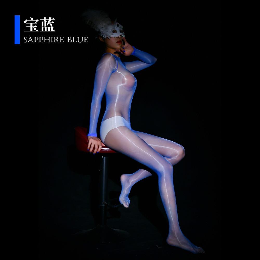 Qinghe Aurora 0.1d Ultra-thin Silky One-piece Full Body Transparent Women's Open Crotch Men's Oily Stockings