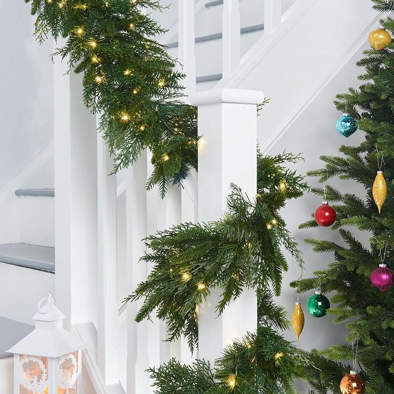 Norfolk Pine Christmas Wreath Door Hanger Fireplace Decor Festive Holiday Accent 2.7M With Lights