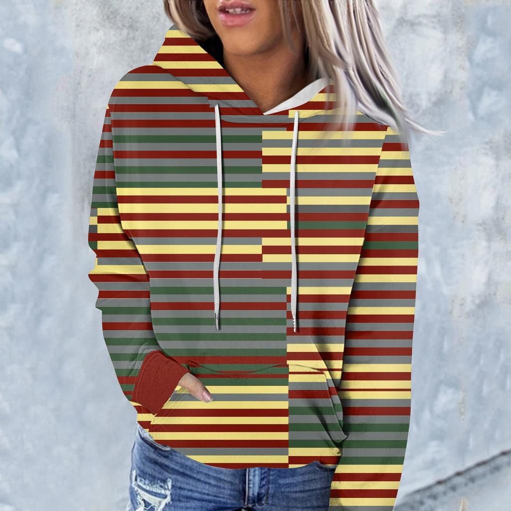 Sonbahar ve Kış Kadın 3D Çizgili Baskılı Kapüşonlu Kazak Hoodie & Sweatshirt (Bayanlar)