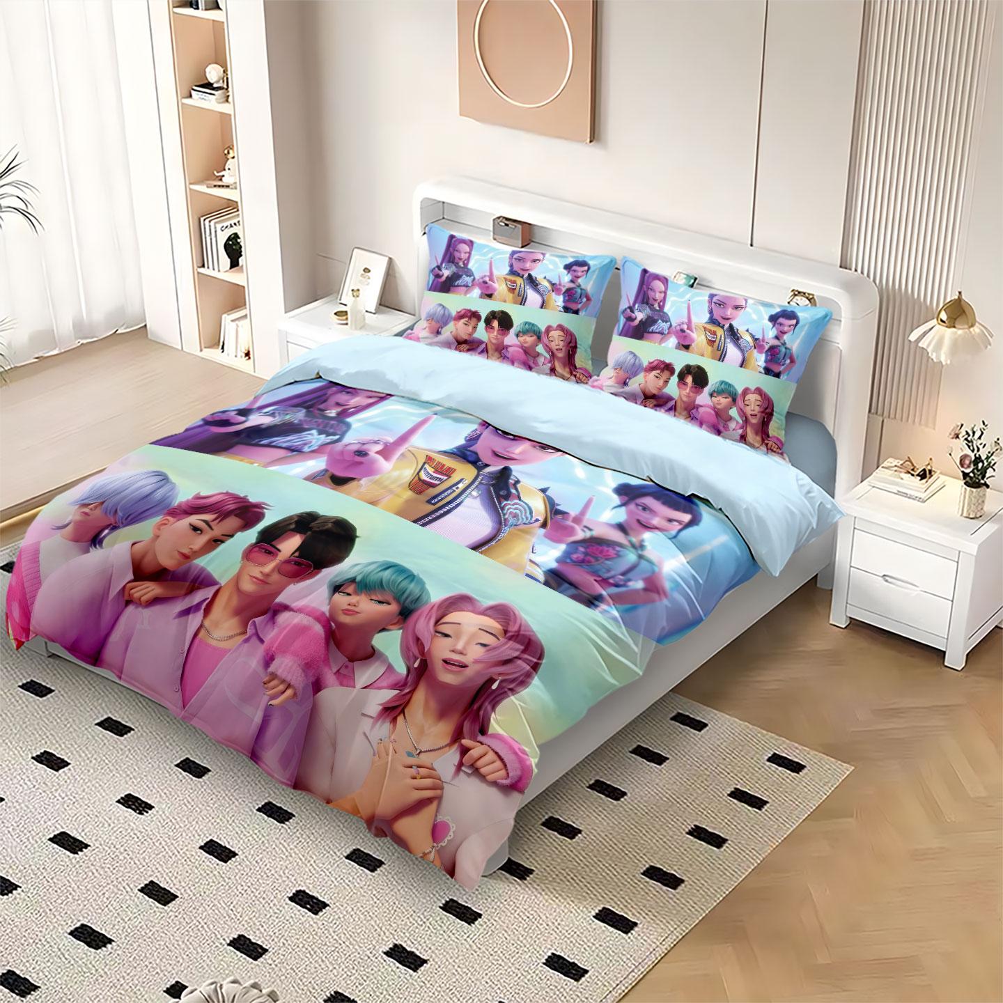 K-Pop Demon Hunters Bettwäsche-Set Mit 3D-Druck – Mikrofaser-Bettbezug Und Kissenbezug, 90x200 Cm, Superweich, Mit Reißverschluss Und Eckbändern, Für Jugendliche Bettwäsche 90x200