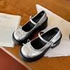 Silver French retro round head light mouth thick high heel single shoes women's 2025 new summer skirt JK Mary Jane shoes