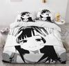 Anime Girl Cartoon Bed Linen Set 3-Piece 3D Print Anime Duvet Cover with Zip Microfibre Teenager Duvet Covers with 2 Pillowcases