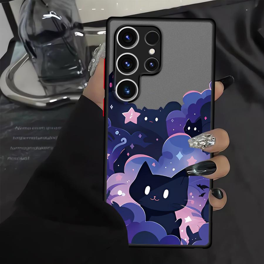 Case for Samsung Galaxy S23 FE Note 20 Ultra 10+ S26 S20 FE S25 Ultra S21 S22 S24 Plus Funda Back Phone Cover Black Cat Starry