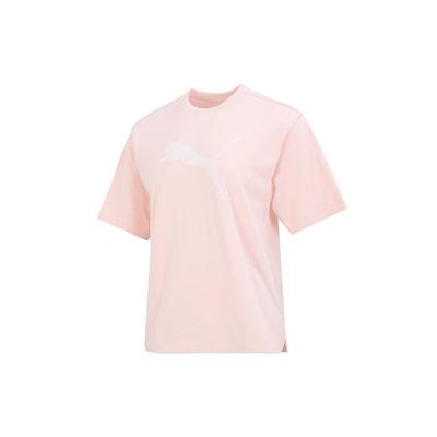 Logo Print Round Neck Loose Short Sleeve T-Shirt Women Tops Pink 676650-66