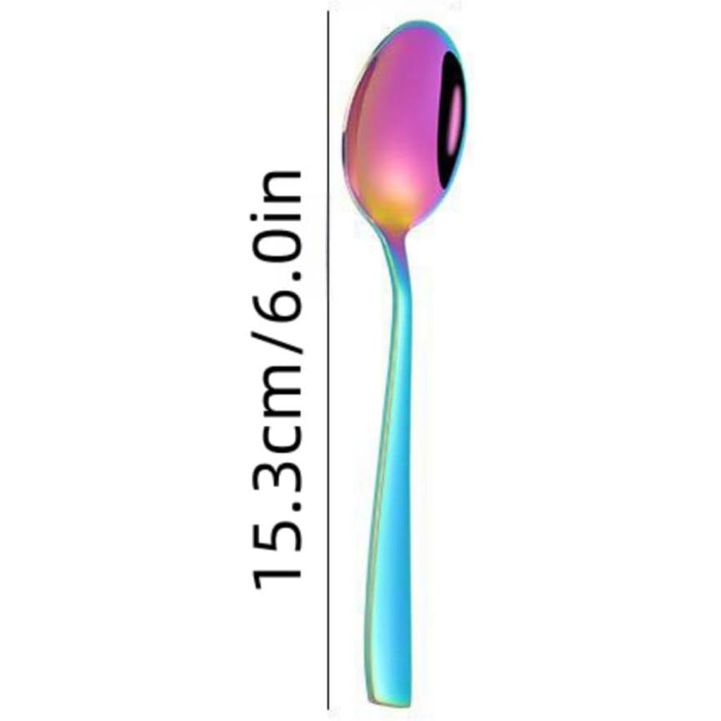 Rainbow Teaspoon Set of 6, 6 inches Mini Stainless Steel Silverware Dessert Spoons Espresso Spoons for Home, Kitchen, Restaurant, Mirror Finish and