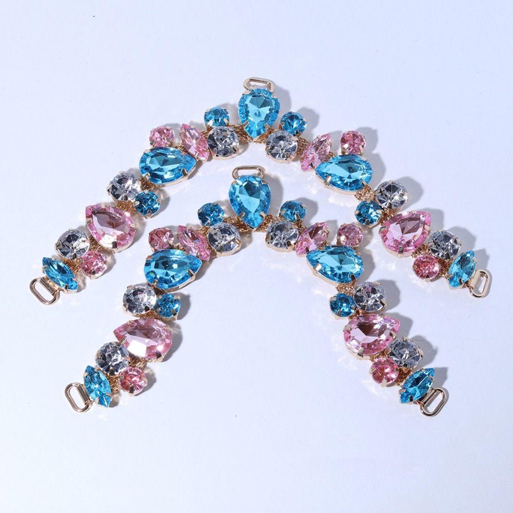 2pcs Acrylic Crystal Sandal Beach Slider Decorate Chain Removable DIY Herringbone Slipper Chain Shoe Flower Ladies