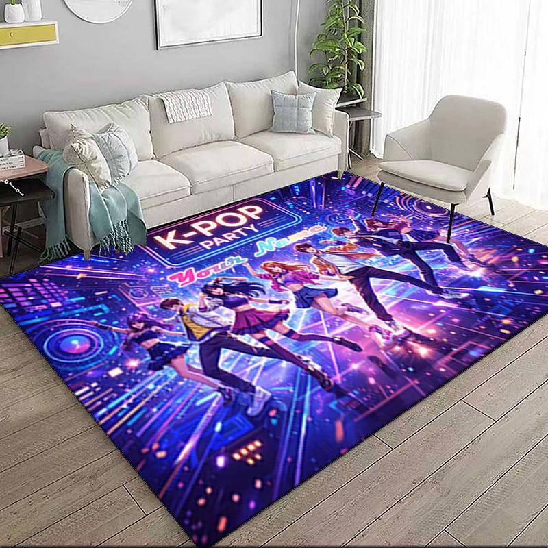 1PC Custom Name K-Pop Party Night Theme Floor Mat Ideal for Living Room, Game Rooms, Office, Bedroom,Floor Mat Playful Design