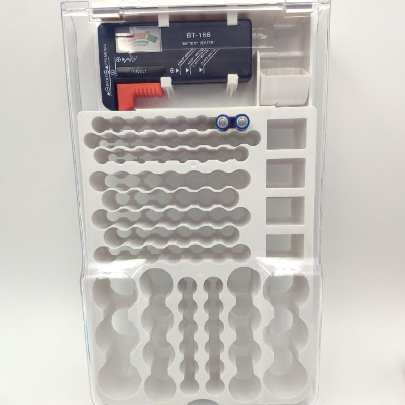 Large Capacity Battery Storage Box with Builts In Tester Holds Up To 94 Batteries for Various Types
