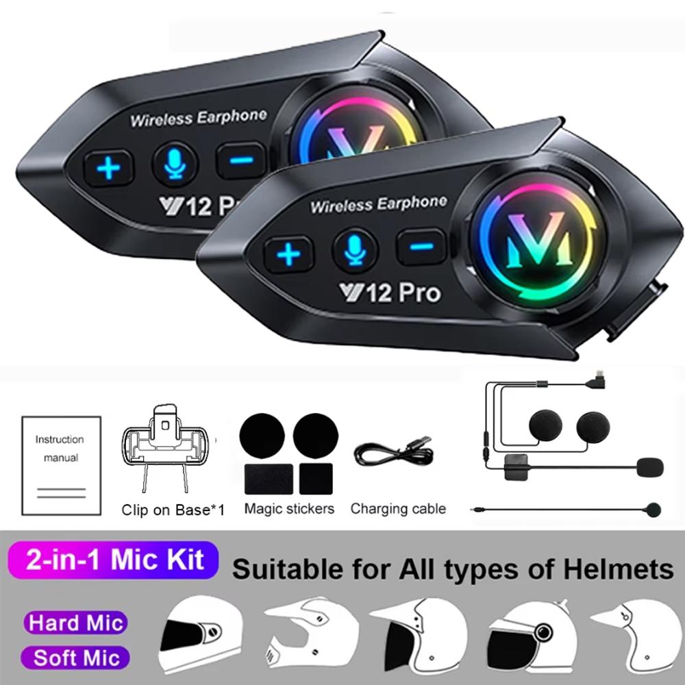 500M Full Duplex Motorcycle Helmet Intercom Headset Dual Core Bluetooth V5.4 Voice Assistant 1000mah Music Sharing Waterproof