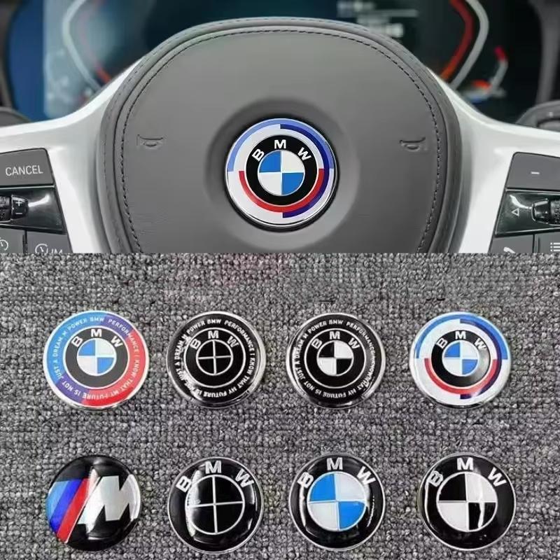 1pcs-45mm Suitable for BMW 50th Anniversary KITH Thunder Joint Style 45mm Interior Steering Wheel Logo Sticker Badge.