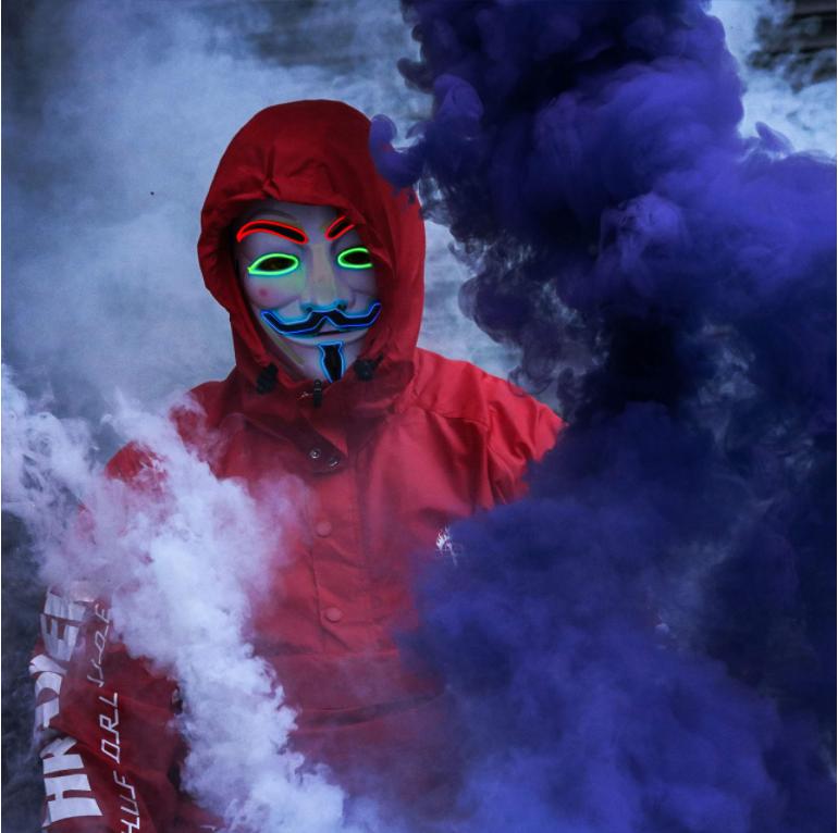 Halloween Glowing V Mask EL Wire Neon Light Up Anonymous Mask Cosplay Horror Luminous Mask for Man Women Haunted House Props