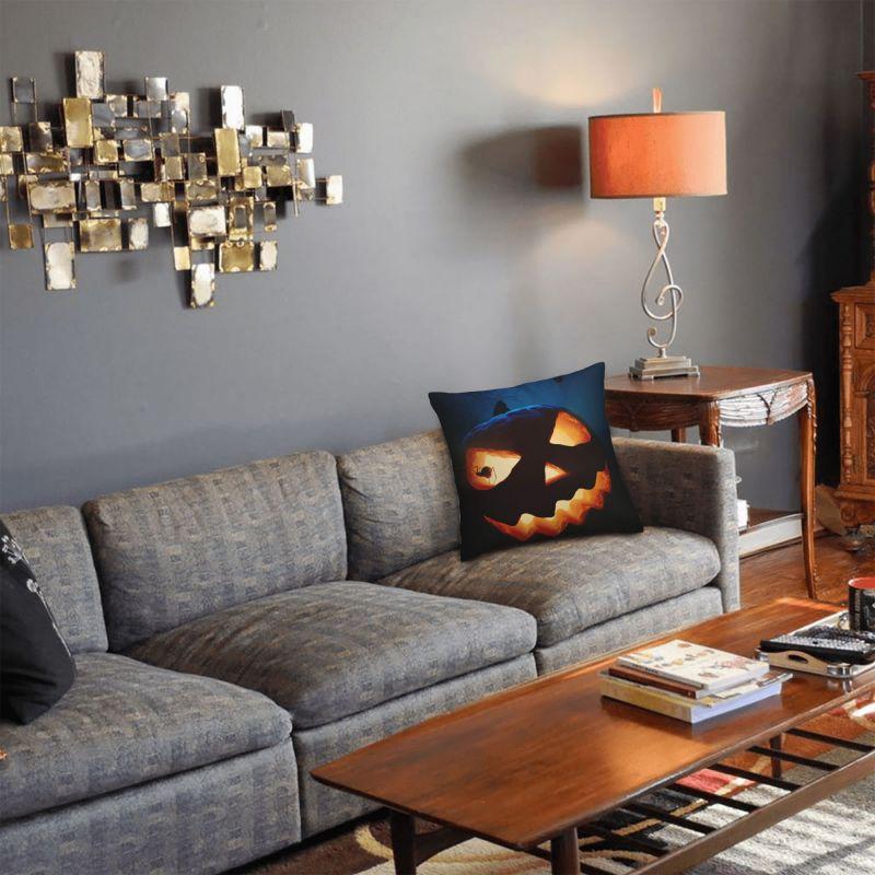 Custom Fashion Halloween Pumpkin And Spiders Cushion Cover Velvet Jack O Lantern Pillow Case For Sofa Car Square Pillowcase