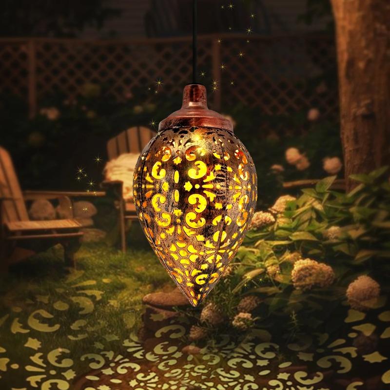 3PCS Solar Metal Olive Ball Water Drop Pendant Light Waterproof LED Outdoor Garden Landscape Lamp for Patio Yard Pathway Party Decor