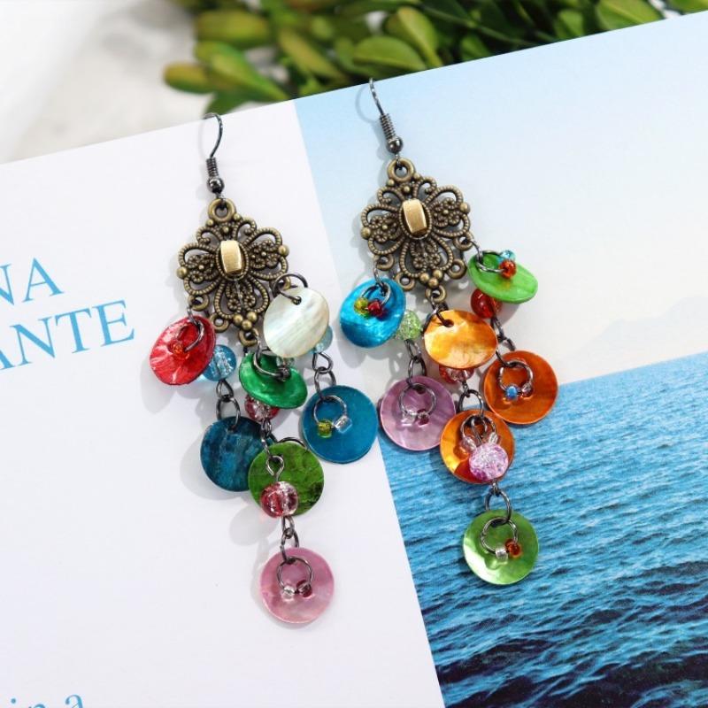 Bohemian Vintage Gorgeous Shell Earrings Long Tassel Versatile Vacation Femininity Court Earrings Ear Accessories