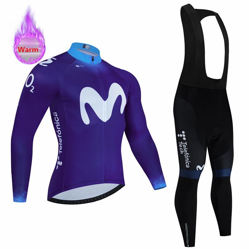 

Movistar Winter Warm Thermal Fleece Set Cycling Clothes Bicycle Jersey Sports Spain MTB Bike Clothing Maillot Ciclismo Hombre S