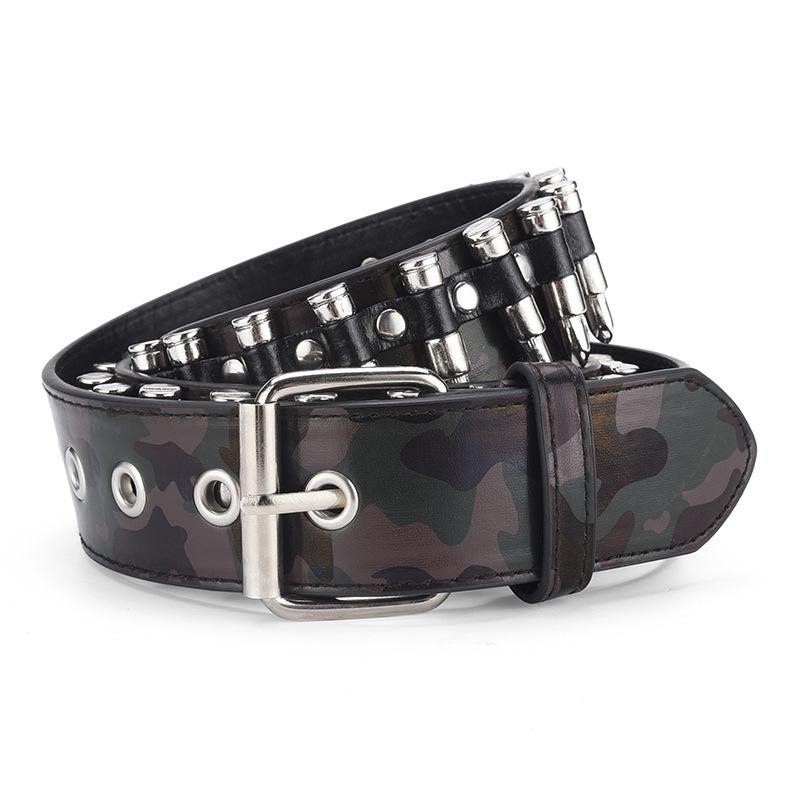 Rivet Belt Men'S Bullet Belt Punk Rock Style Camouflage Pants Belt Men'S And Women'S Personality Belt