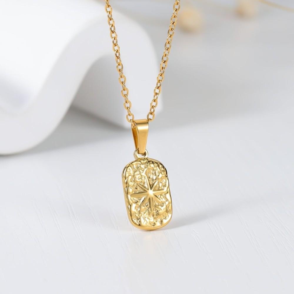 Non Fading Compass Pendant Necklace Silver Color Geometric Pendant Necklace  for Men Women