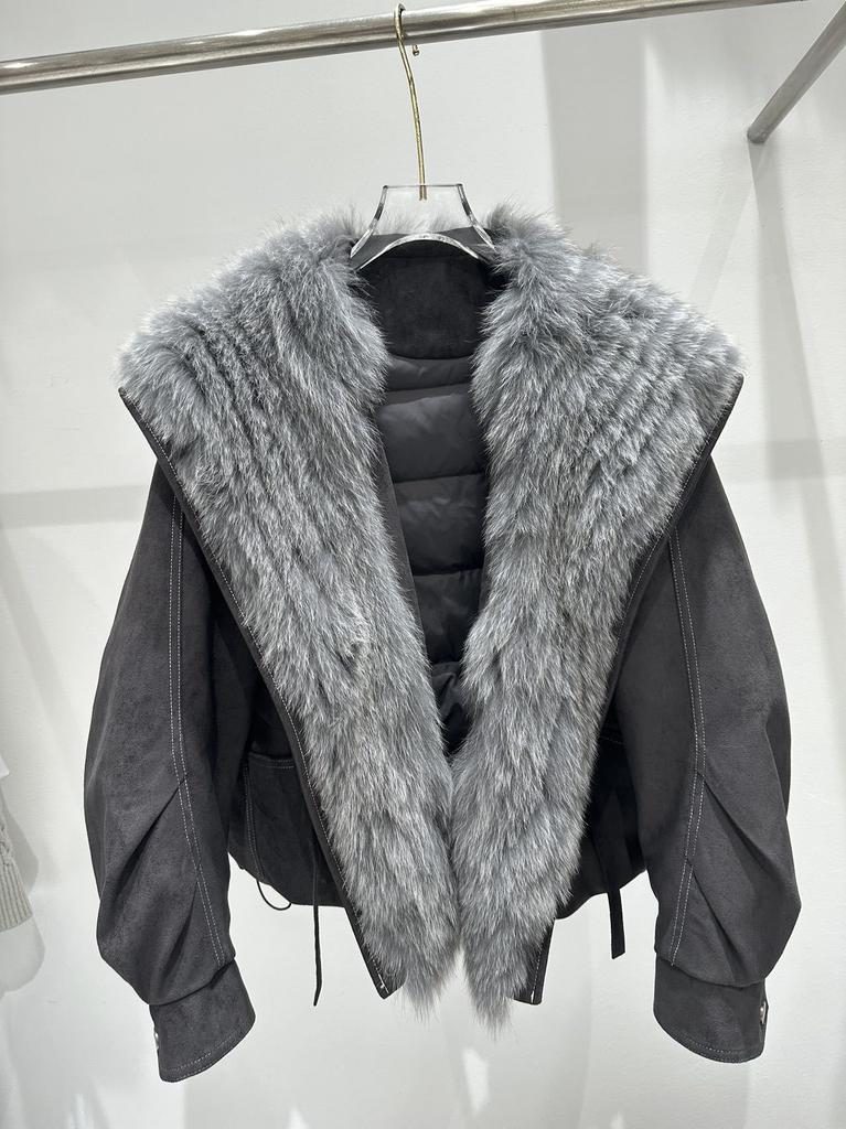 oversized natural real fox fur collar down jacket women's retro temperament personalized warm jacket short top winter