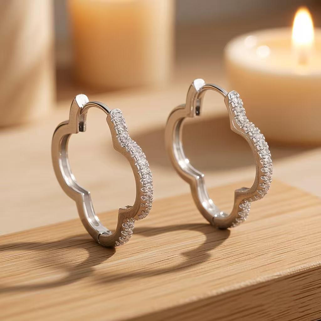 Elegant Four-Leaf Clover Zirconia Earrings with Fine Sparkle Design
