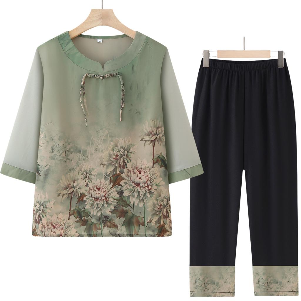 Ältere Mode Sommerkleidung Damen Sommer Bequemer Atmungsaktiver Anzug Strickjacke