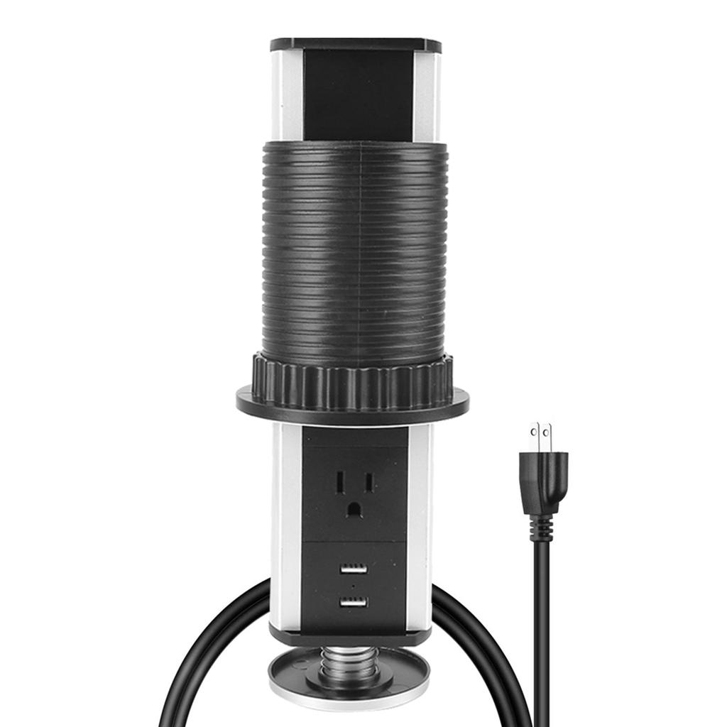 Electrical Power Outlet Up Socket with USB Port Multi Functional Pull for Home Kitchen Worktop Desk Silver Black Aluminium Alloy She