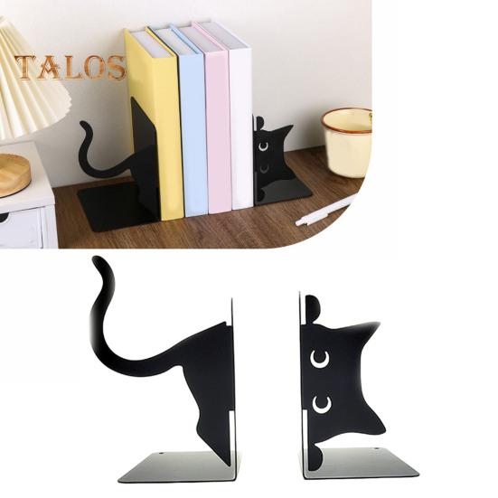 1 Pair Metal Bookends Whimsical Cat Design Decorative Bookends Rounded Edges Book Holders Office Library Decoration