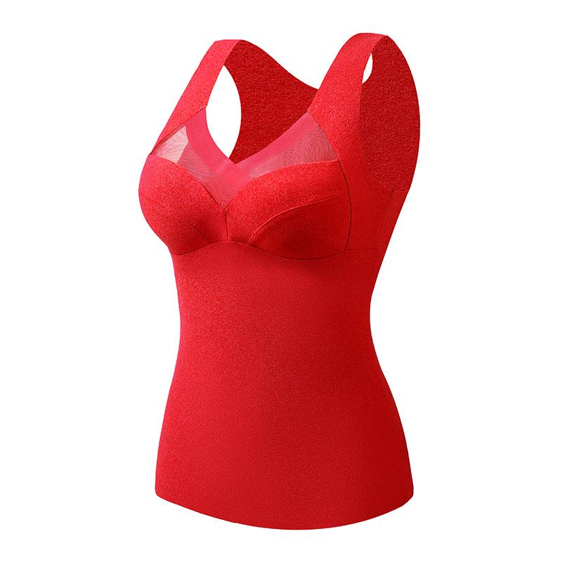 Autumn/Winter Seamless Velvet Vest with Built-in Bra Pads, Slimming Base Layer, Double-Brushed for Warmth.