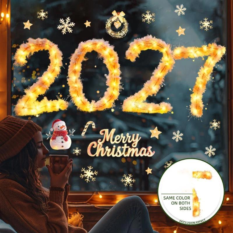 Christmas Ice Snowflake Window Stickers 2027 New Year Double Sided Same Color Peel & Stick Decals for Winter Home Decor