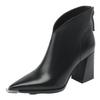 Coarse Heel Pointed Short Boots Women's Autumn and Winter New Versatile Anti-collision Metal Iron Head Soft Leather High Heel Thin Fashion Boots