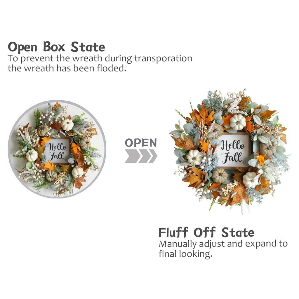 Pumpkin Maple Leaf Wreath With Berry Wood Sign Front Door Autumns Door Hanging Decoration Thanksgiving Harvests Festival