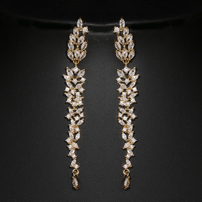 Elegant Floral Tassel Zircon Earrings: European & American Women's Fashion