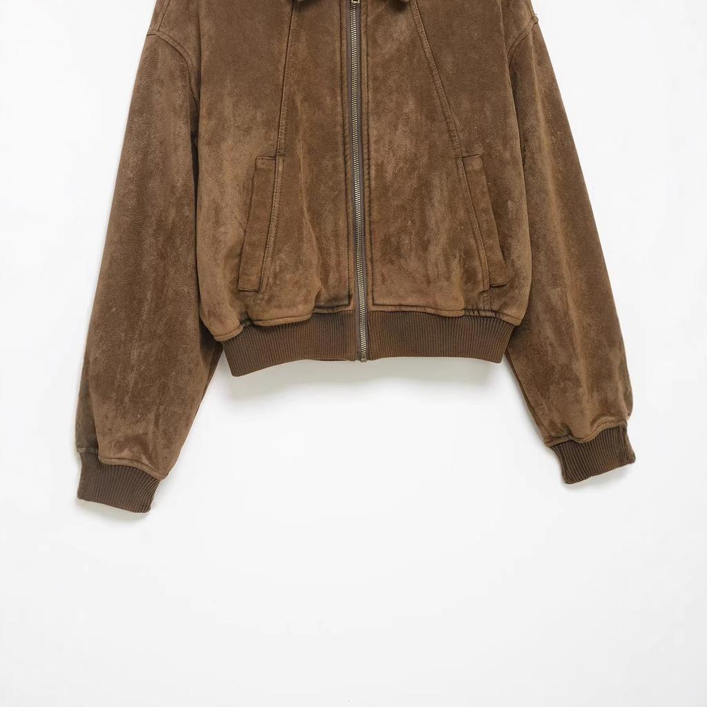 European and American Style, New Women's Clothing, Fashionable, Versatile, Suede Texture Effect Zipper Jacket