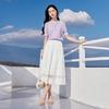 Xiangying Damen Lila Lochstrick Kurzarm Top