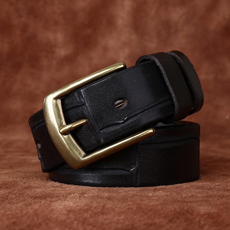 Belt Men's Retro Hand-Made Knife Cutting Leather Pin Buckle Fashion Trendy Unique Thick First Layer Cowhide Man's Belt