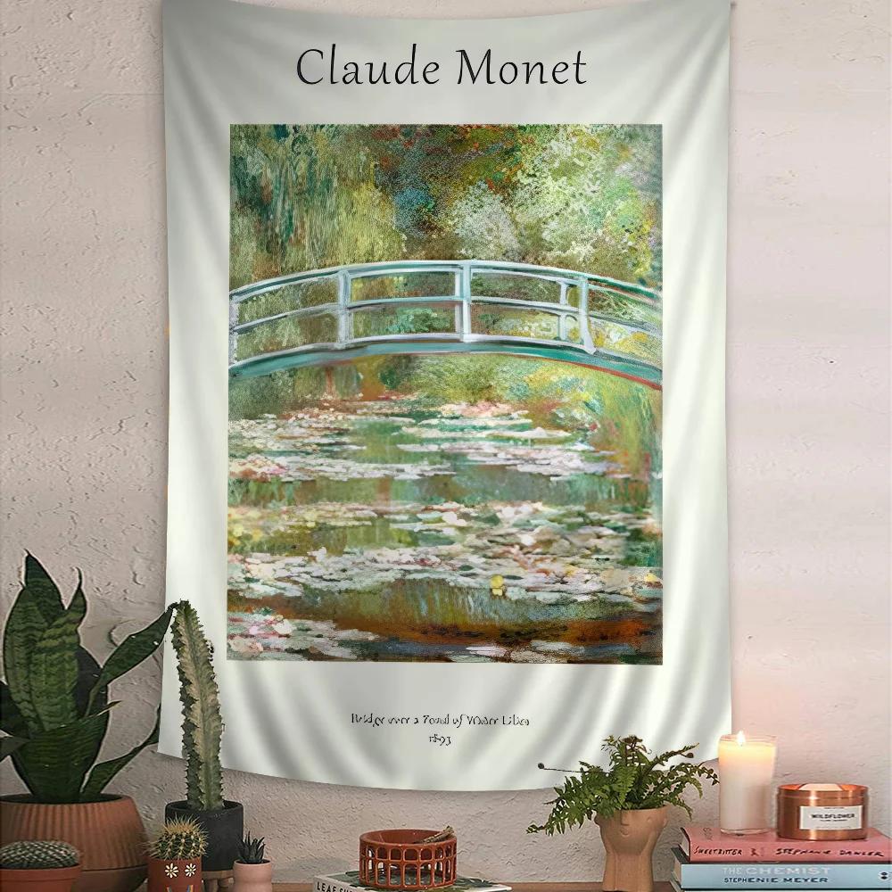 VIKAMA Artistic Style Monet Water Lilies Tapestry Bedroom Atmosphere Enhancer Living Room Wall Decor Tapestry Room Decoration
