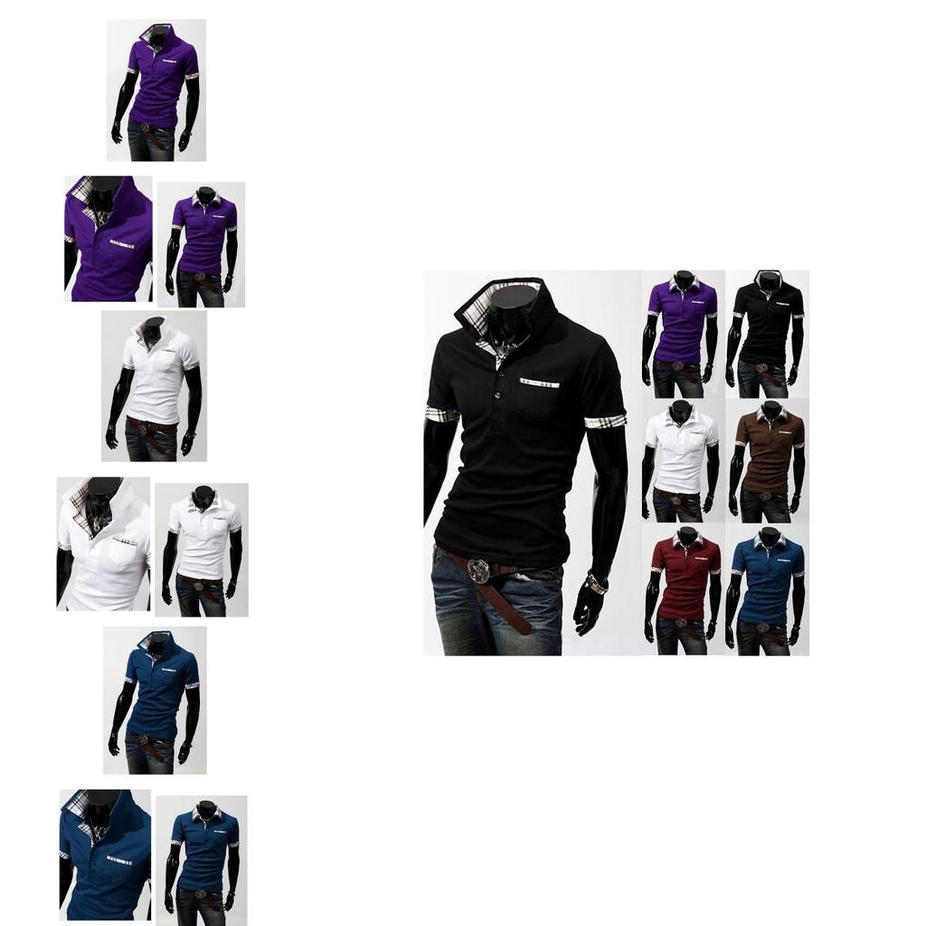 Hommes Fine Polo Chemise Coton Dcontract Manches Courtes Tshirt Carreaux Lgant Et Confortable Pour Homme