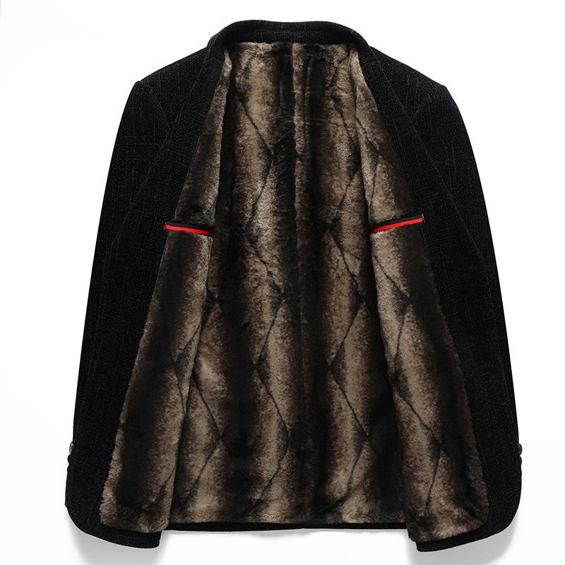 Men's Casual Suit Autumn and Winter Middle-aged Business Single-western Solid Color Thickened Liner Trendy Suit Warm Jacket