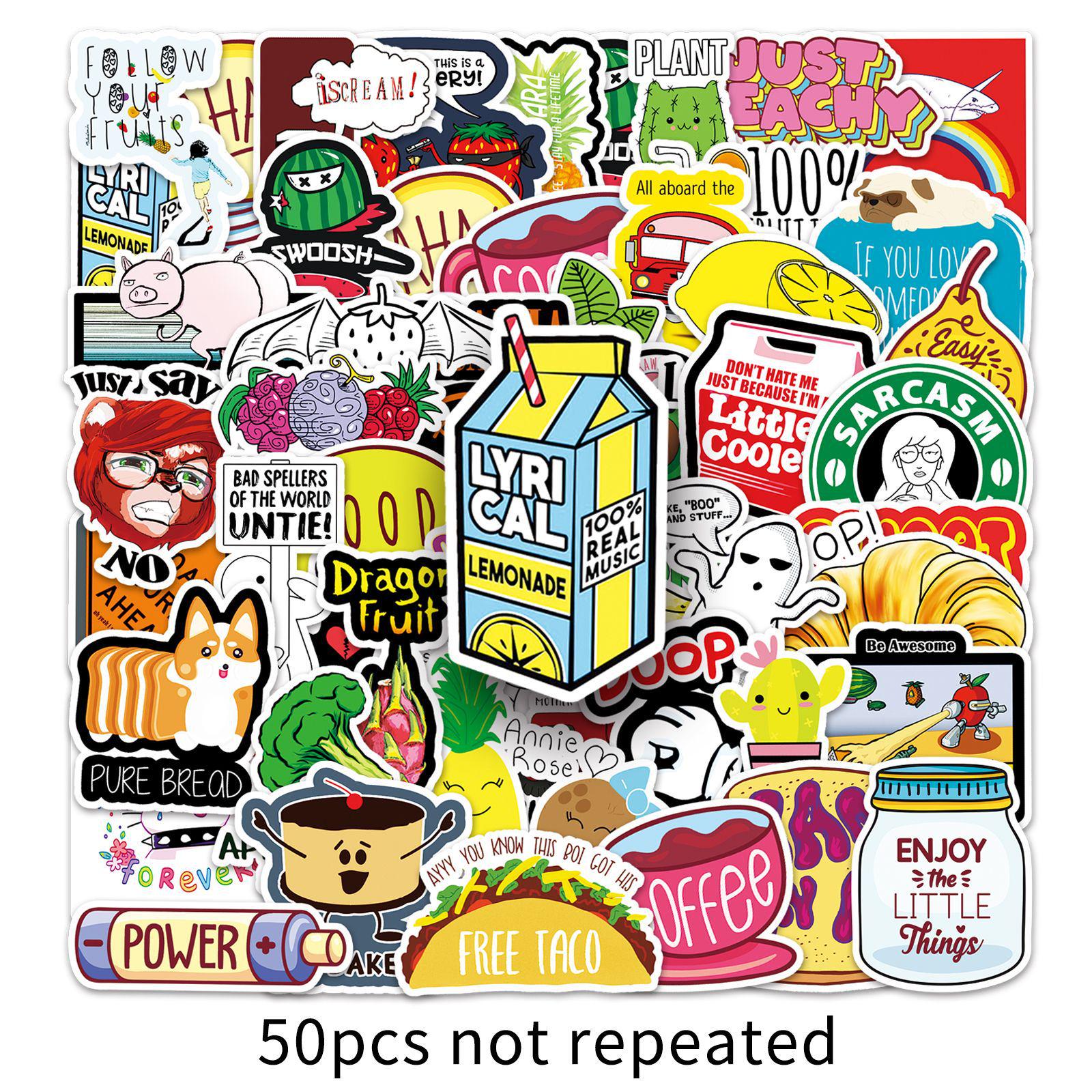 Vine Series Waterproof Cartoon Stickers - 50 Sheets for Skateboard and Car