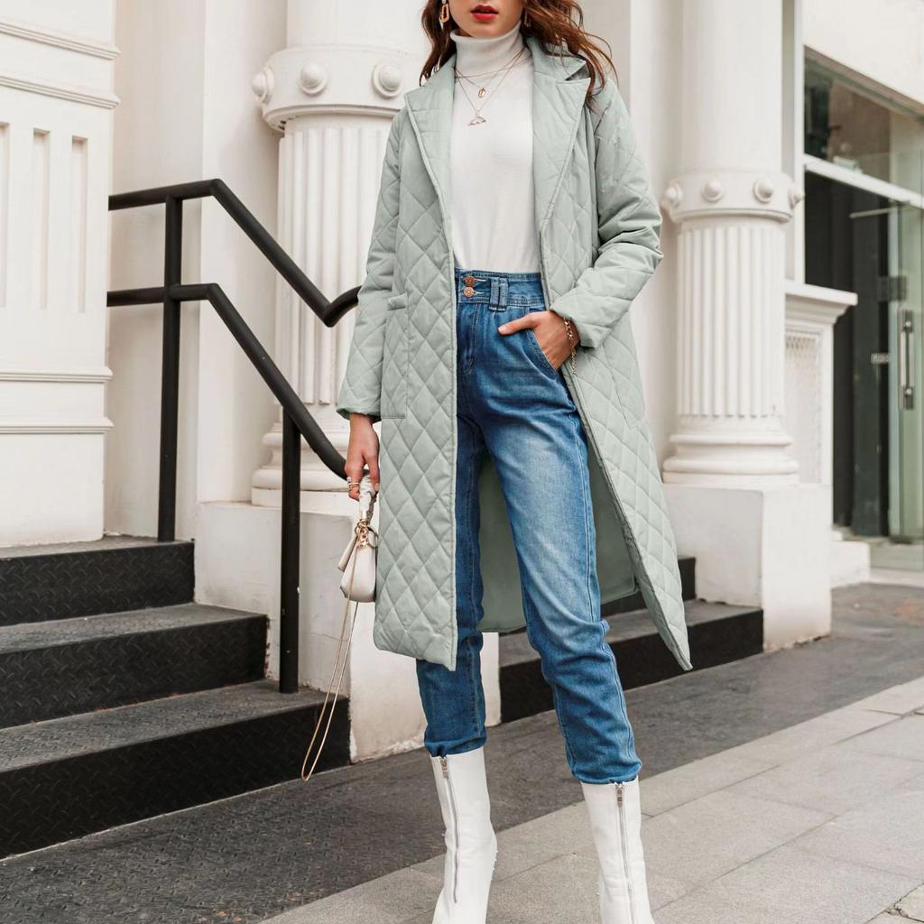 Mulher Jaqueta Parkas Cinto Espaço Algodão Diamante Xadrez Casaco Para Baixo Mulheres Acima Do Joelho Roupas De Inverno Casaco