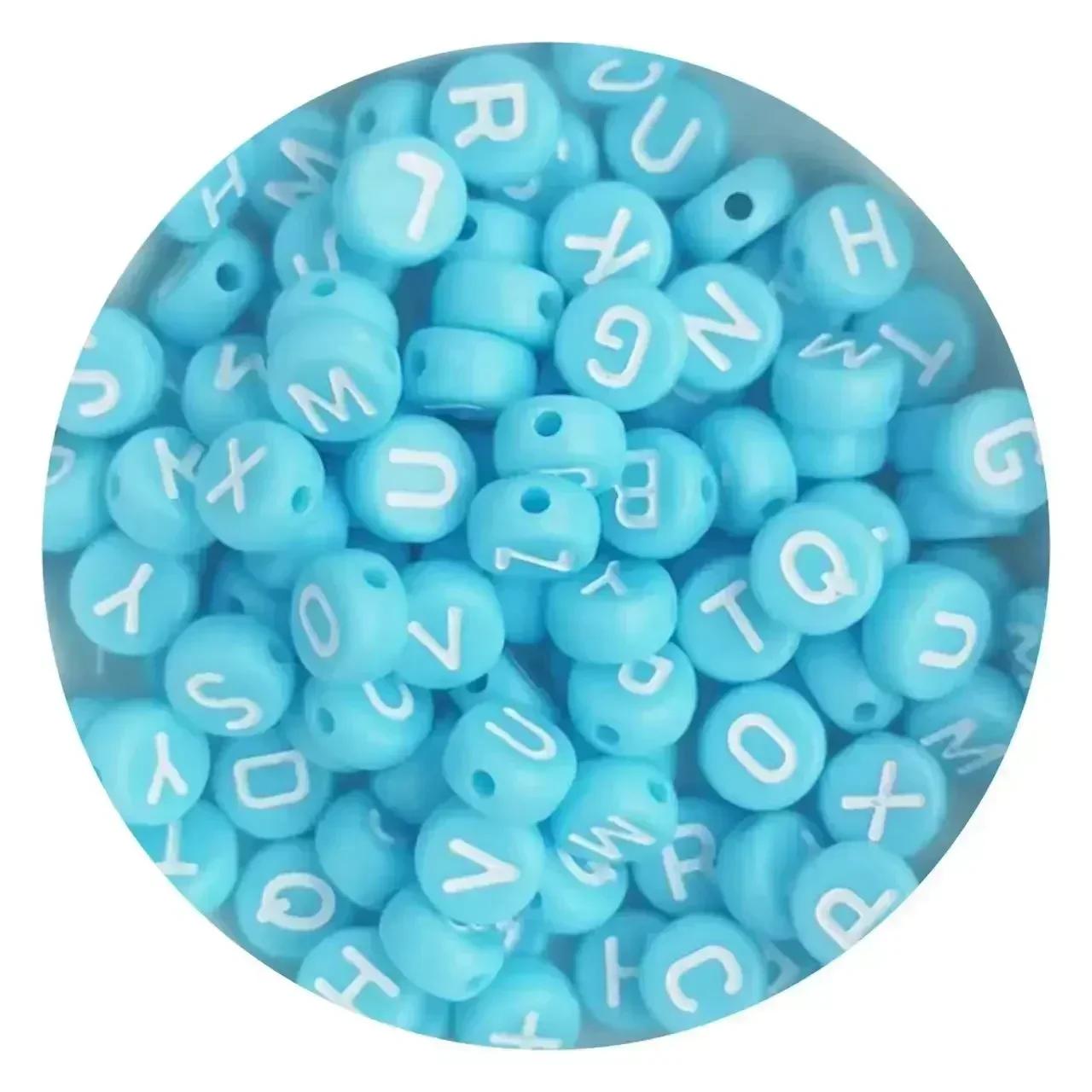 

100-500PCS Colorful Letter Beads With Holes Acrylic Round Flat Loose Alphabet Beads For Jewelry Making DIY Bracelet Accessories 100PCS синий