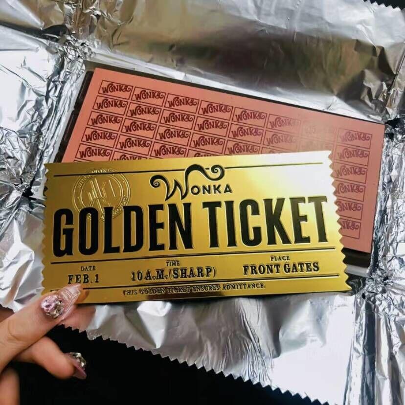 Hot Anime Wonka Charlie Chocolate Golden Ticket Anime Gold Voucher Brooch Pin Badges Metal Pins Bookmark Collection Holiday Gift