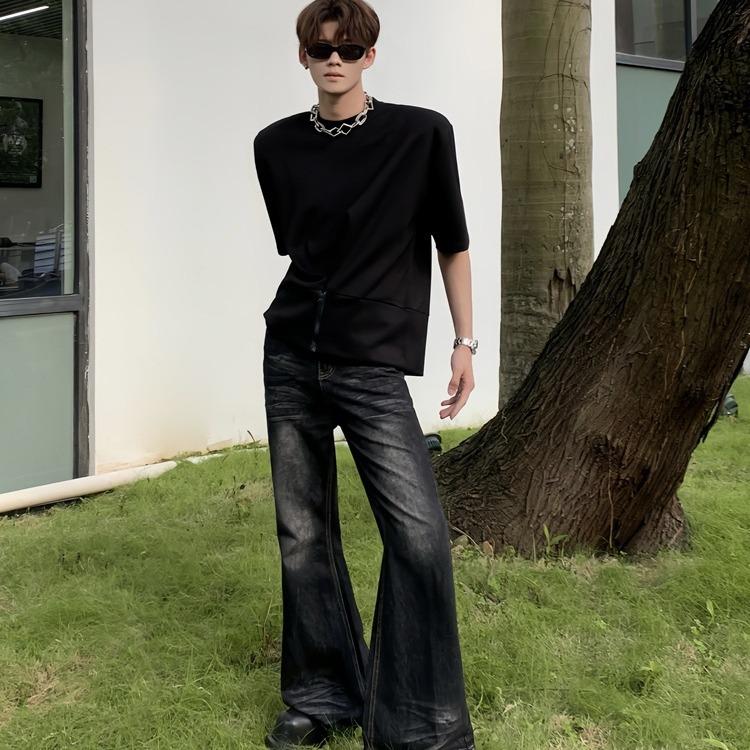 American retro gradual change washed micro pull jeans trendy men fashion sense tie dye high waist loose wide leg trousers tide
