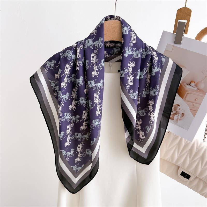 Dream Carriage Qihua Printed Silk Scarf Square Scarf Premium Shawl Versatile Neck Small Square Scarf Head Scarf Ladies Scarf